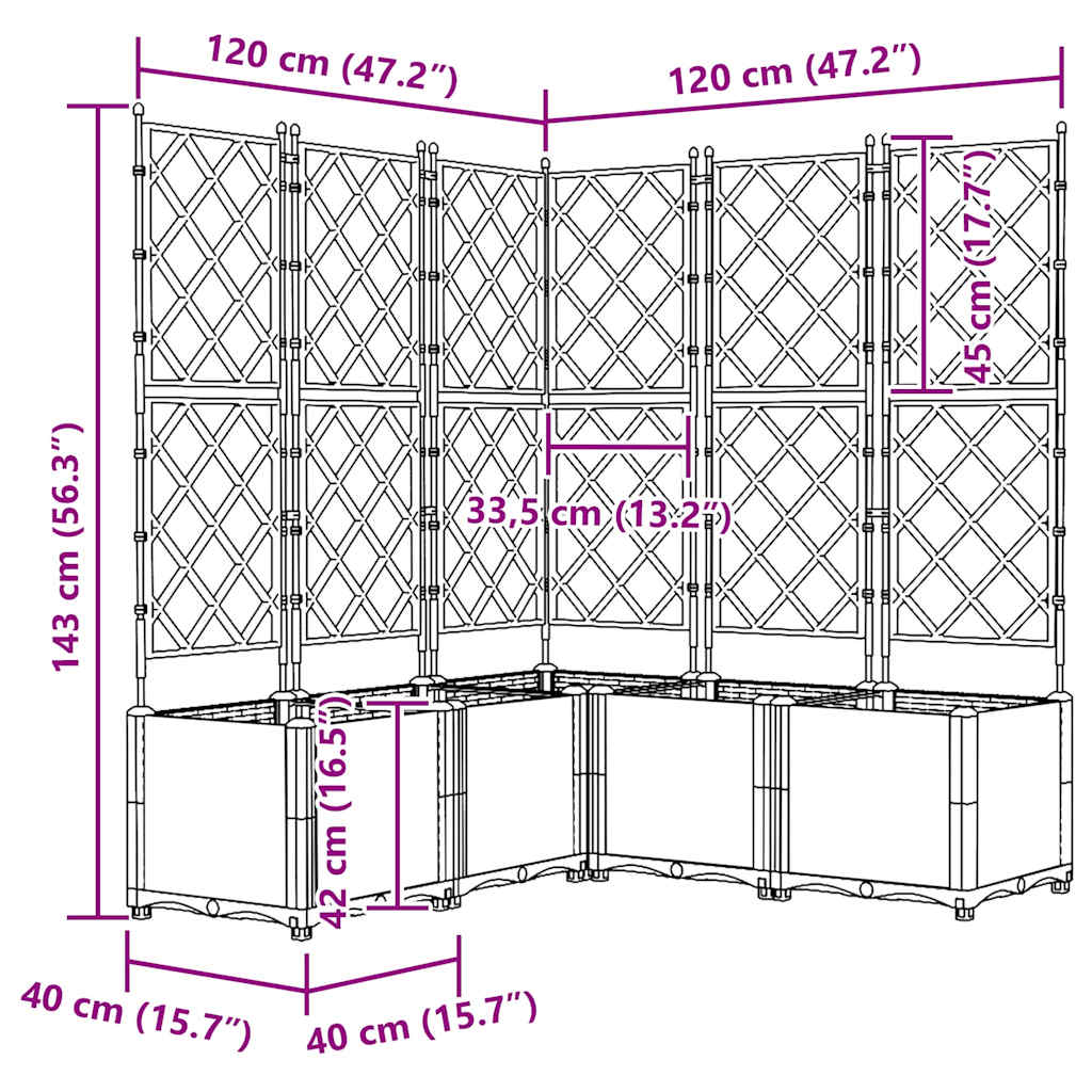 Trädgårdsspaljé Odlingslåda PP Svart 5 pcs 120 x 120 x 143 cm