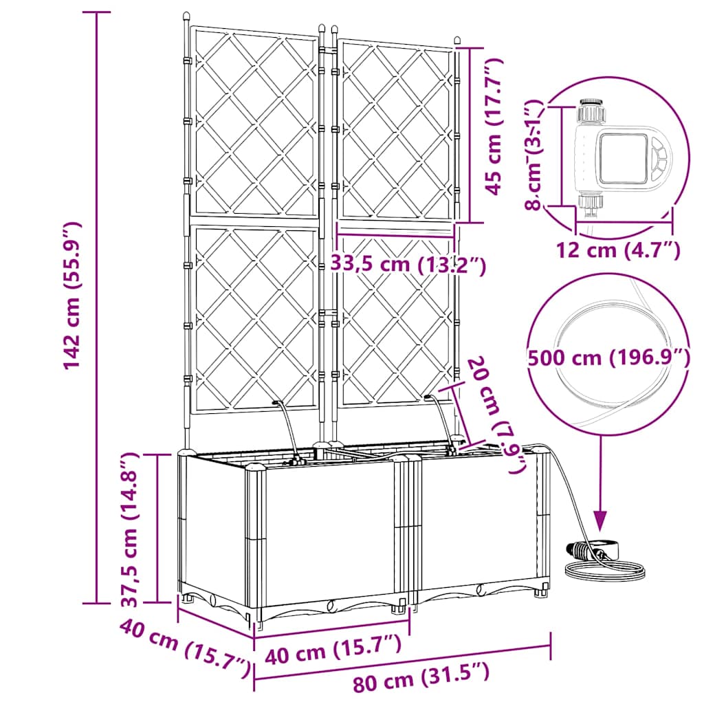 Trädgårdsspaljé Odlingslåda PP Svart 2 pcs Svart 80 x 40 x 142 cm