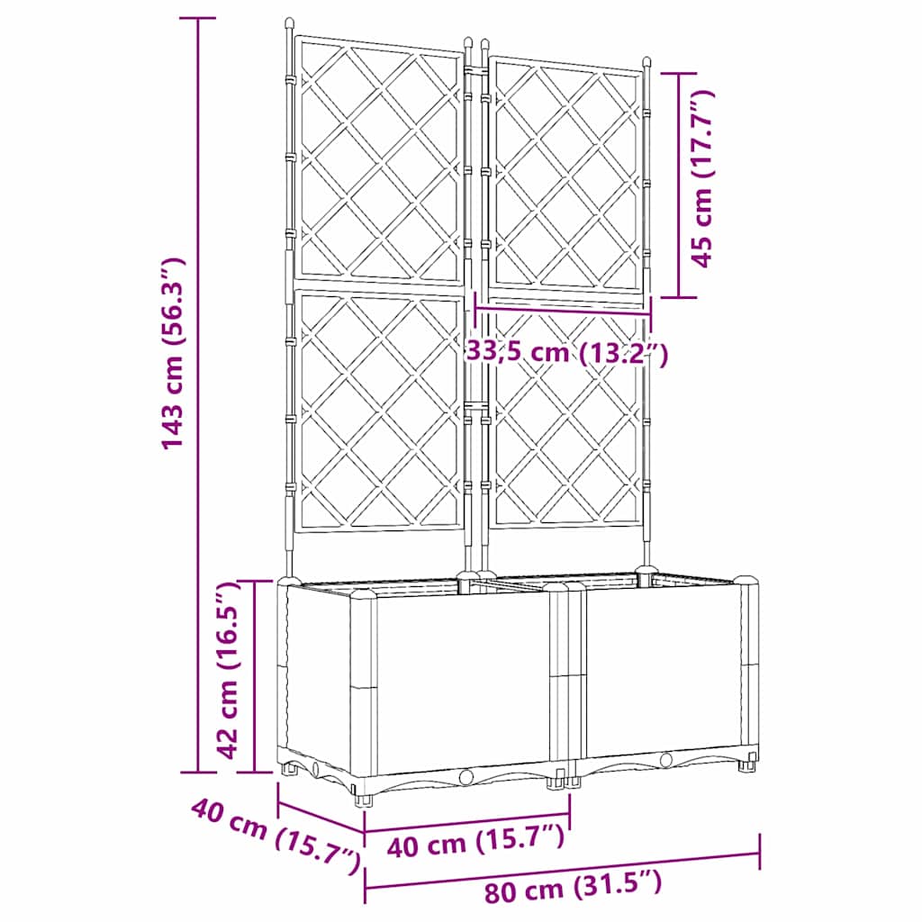 Trädgårdsspaljé Odlingslåda PP Grå 2 pcs Ljusgrå 80 x 40 x 143 cm