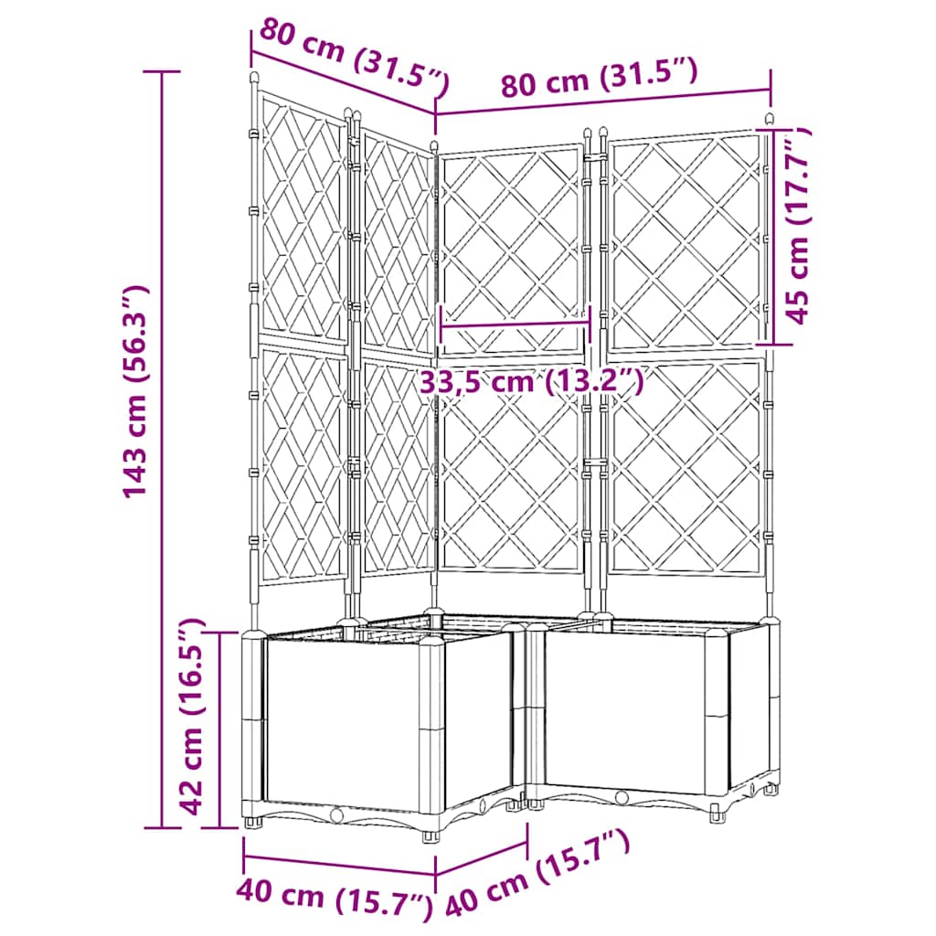 Trädgårdsspaljé Odlingslåda PP Grå 3 pcs 80 x 80 x 143 cm