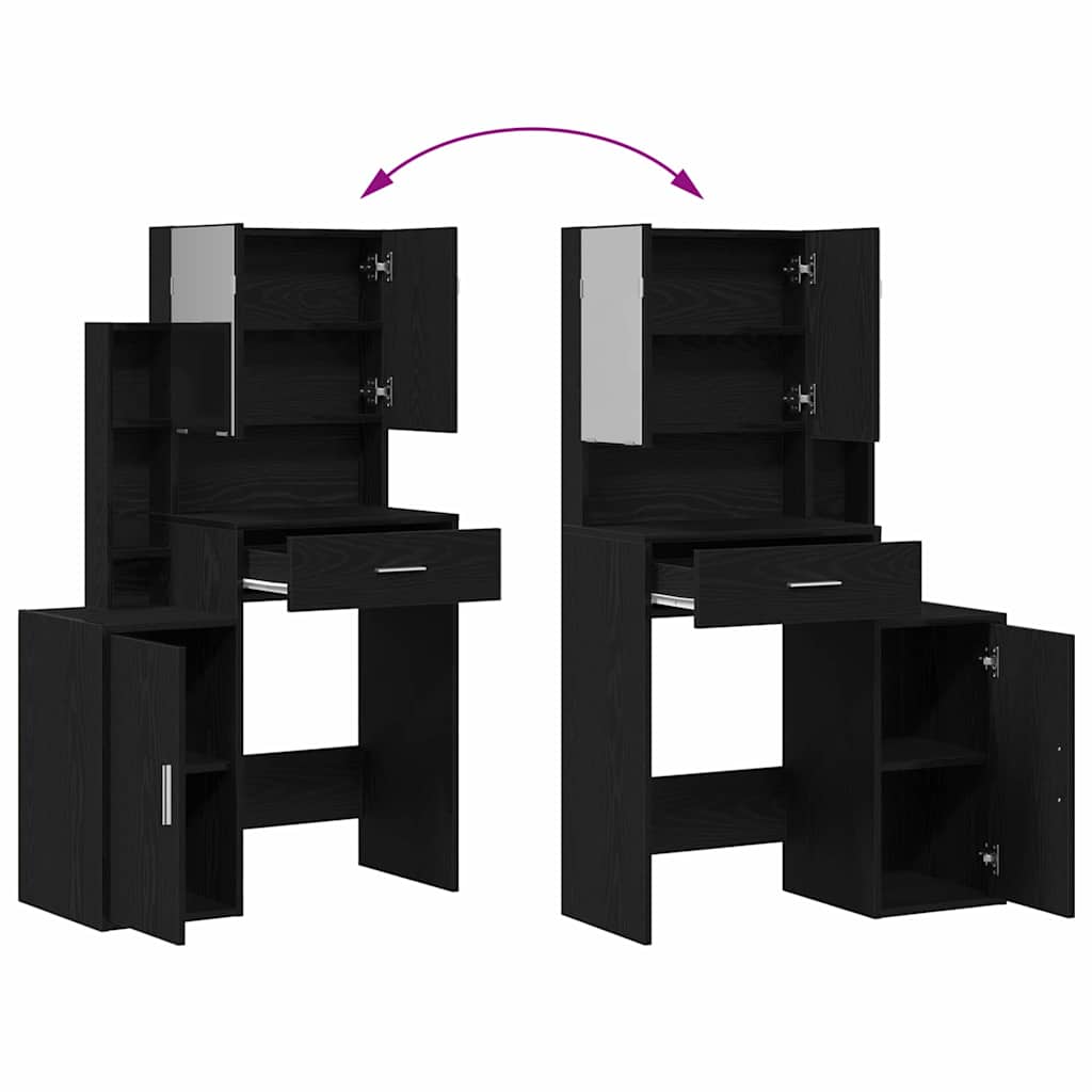 Sminkbord med låda Svart ek 80 x 35 x 132 cm Konstruerat trä