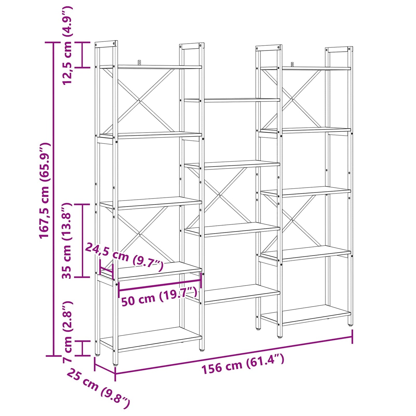 Hyllsystem Sonoma-ek 156 x 25 x 167 cm Konstruerat trä