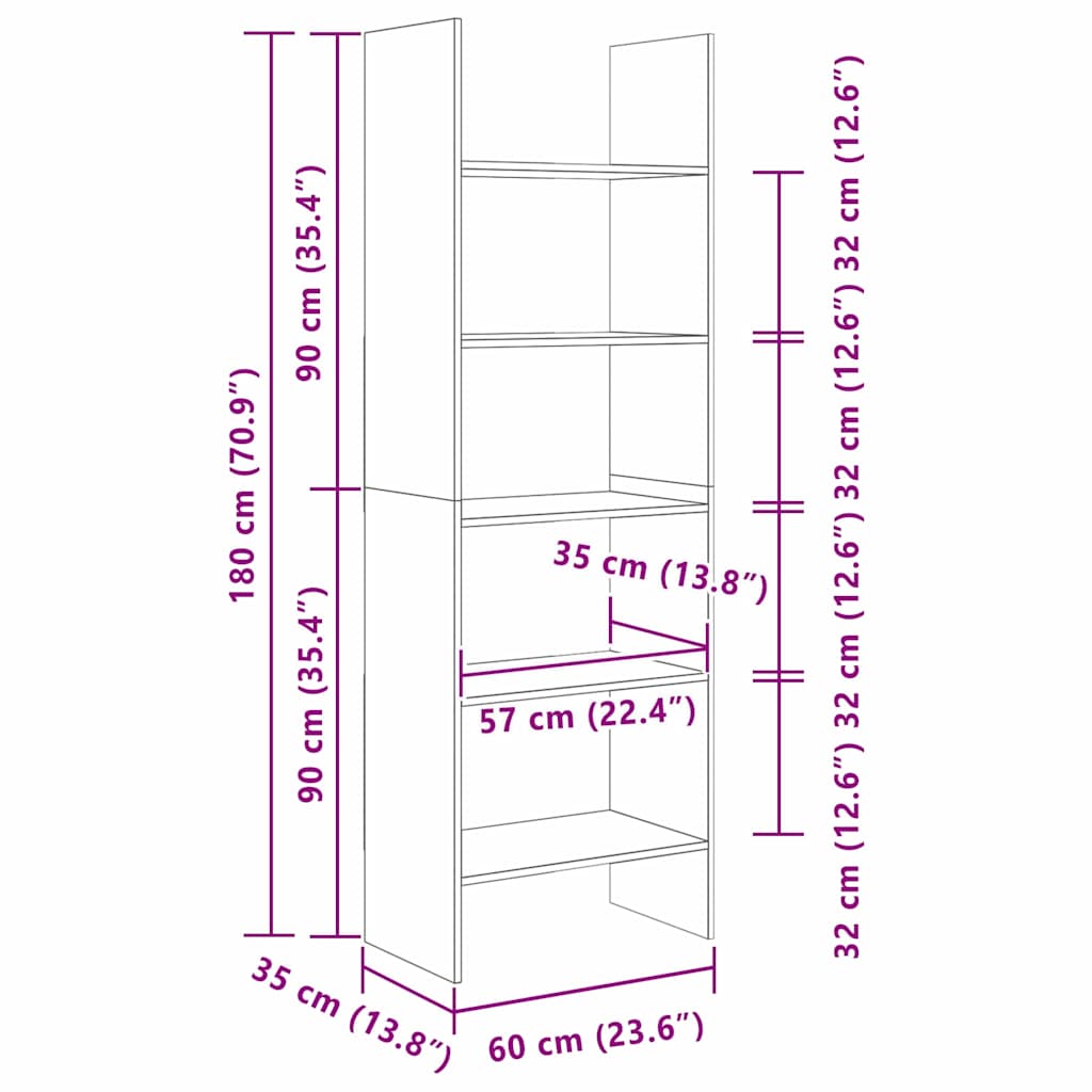 Bokhylla Artisan Ek 60 x 35 x 180 cm