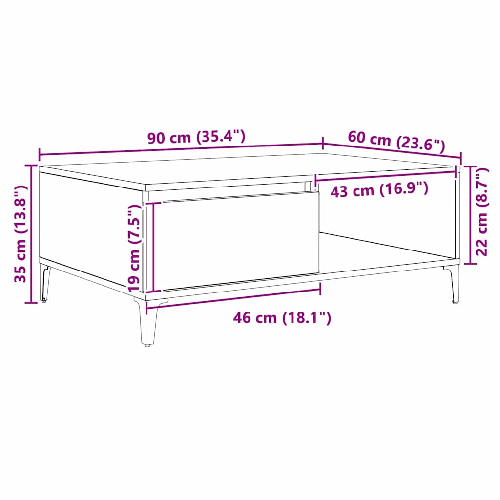 Soffbord Åldrat Trä 90 x 60 x 35 cm