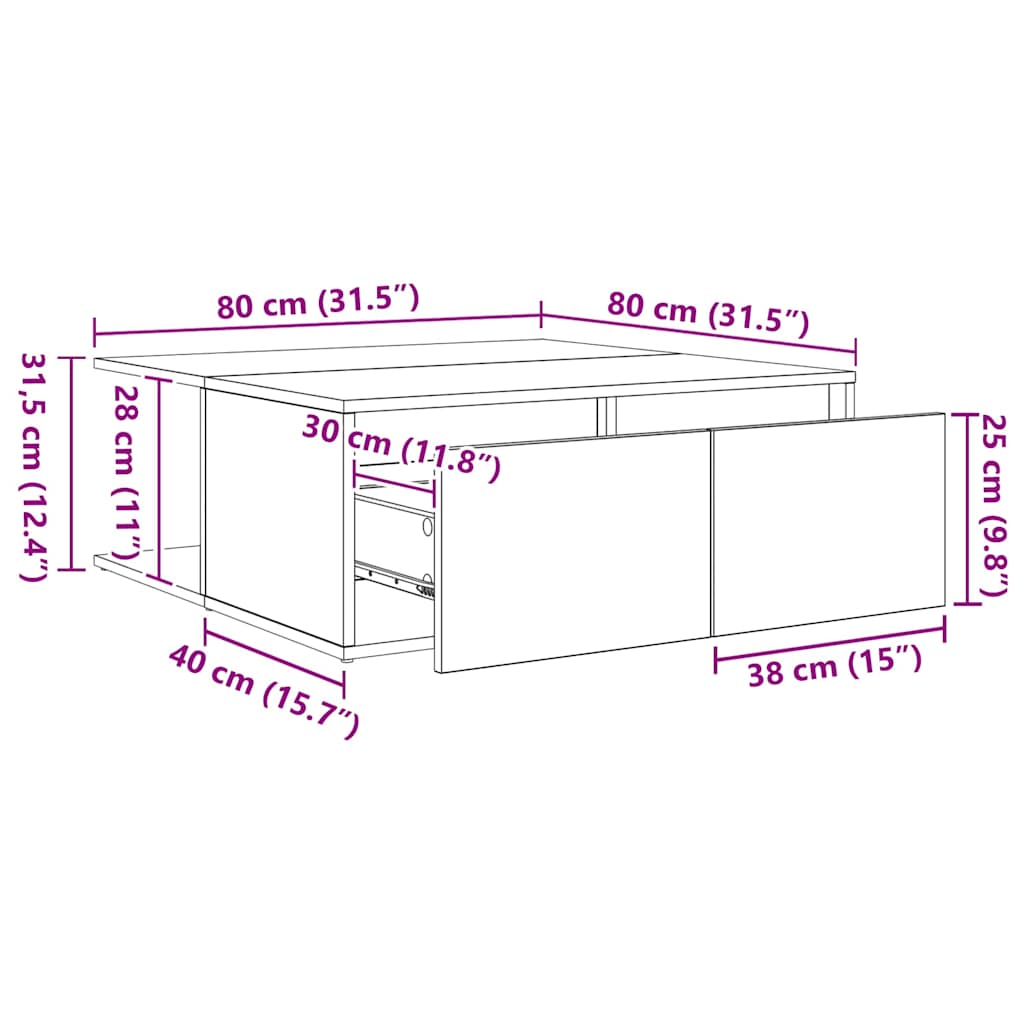 Soffbord Åldrat Trä med låda 80 x 80 x 31 cm