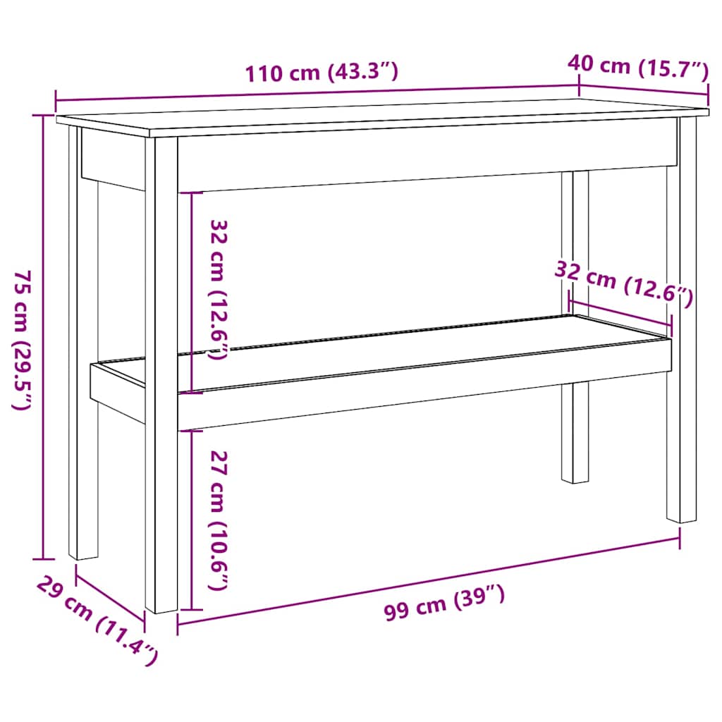 Avlastningsbord Konsollbord Brun med hylla Vaxbrun 110 x 40 x 75 cm Massiv furu