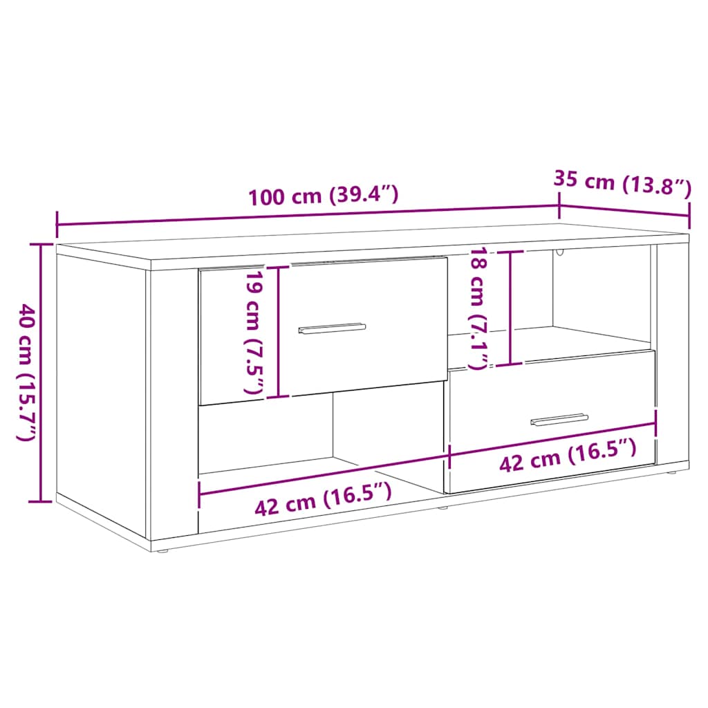 TV-Möbel Åldrat Trä TV-skåp med låda 100 x 35 x 40 cm