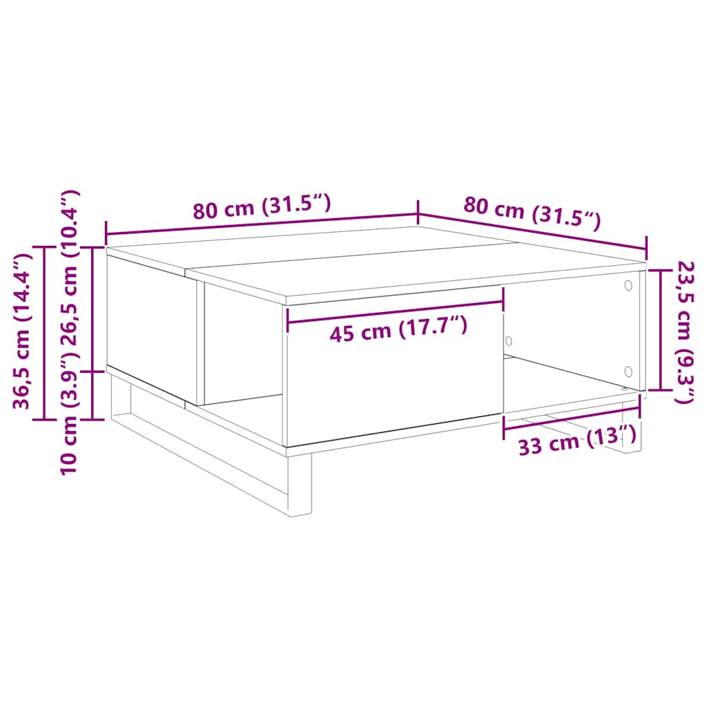 Soffbord Åldrat Trä 80 x 80 x 36,5 cm