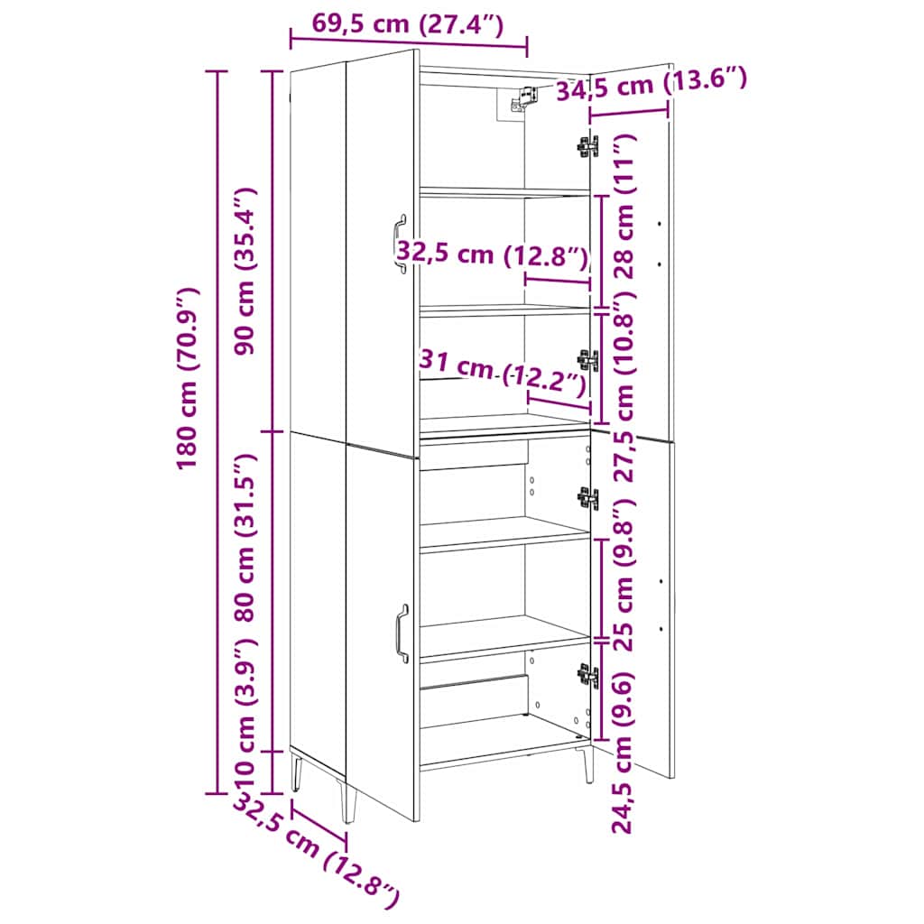 Skåp Åldrat Trä 2 pcs 69.5 x 34 x 180 cm
