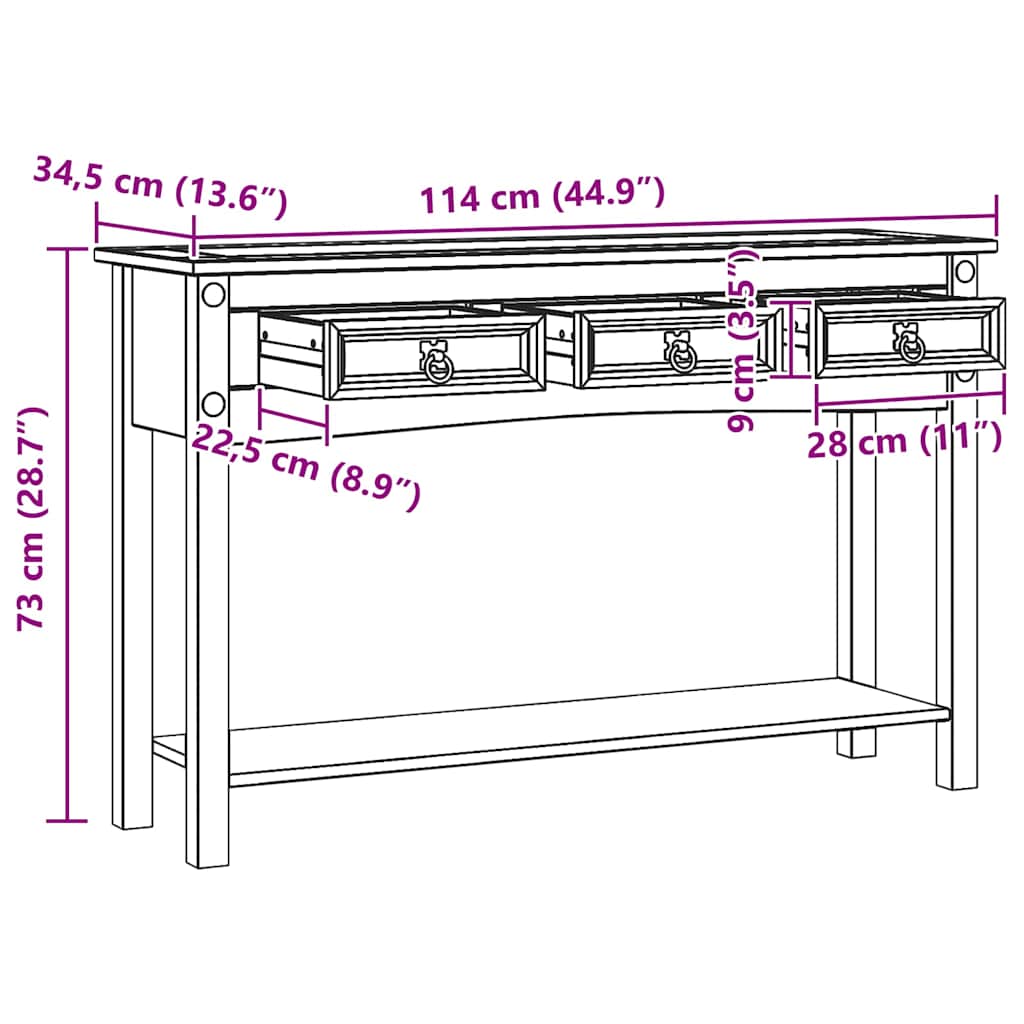 Sidobord Vit med låda 114 x 34,5 x 73 cm Massiv furu