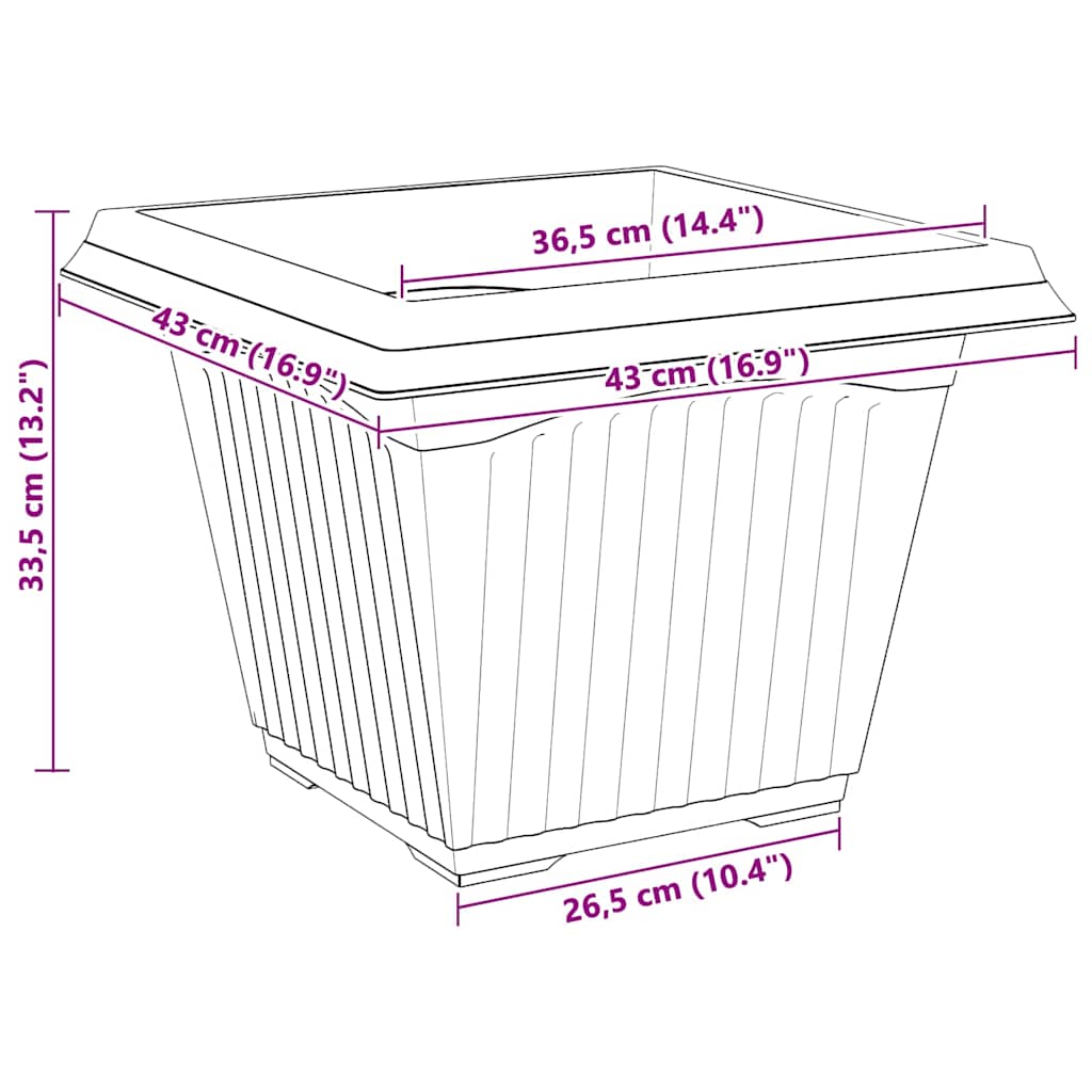 Växtkrukor 6 pcs Svart 43 x 43 x 33,5 cm Plast