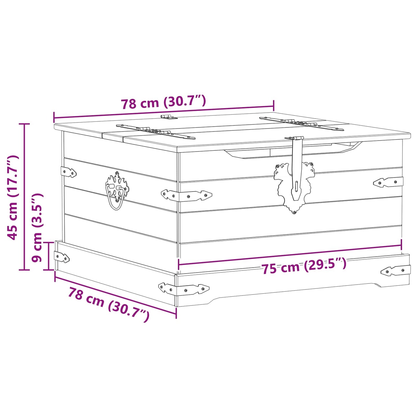 Soffbord Vit med hylla 78 x 78 x 45 cm Massiv furu