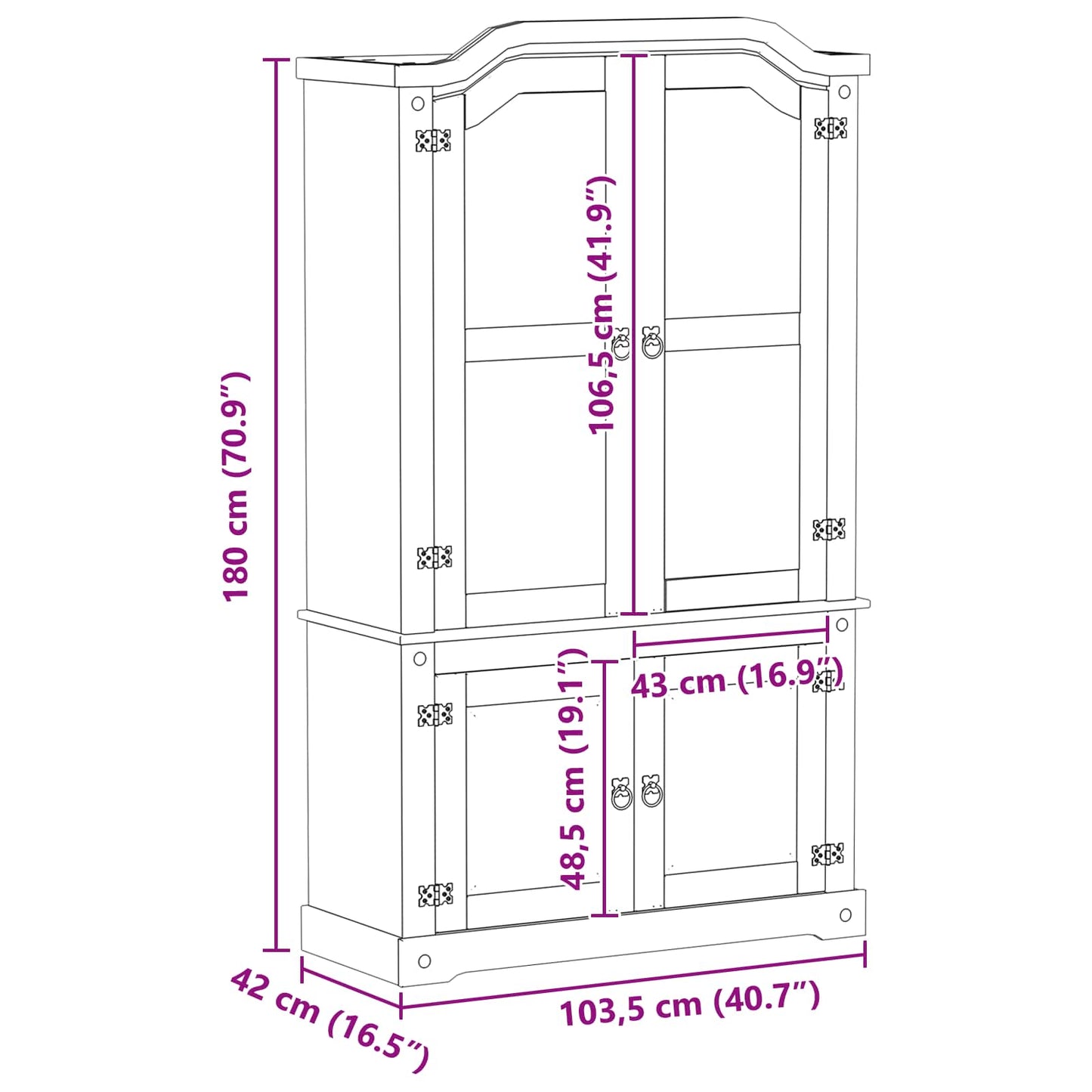 Vitrinskåp Vit 103.5 x 42 x 180 cm Massiv furu