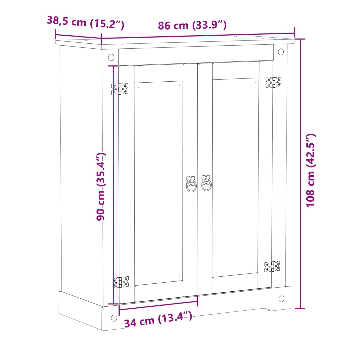 Skoställ Vit Skoskåp med hylla med dörr 86 x 38.5 x 1080 cm Massiv furu