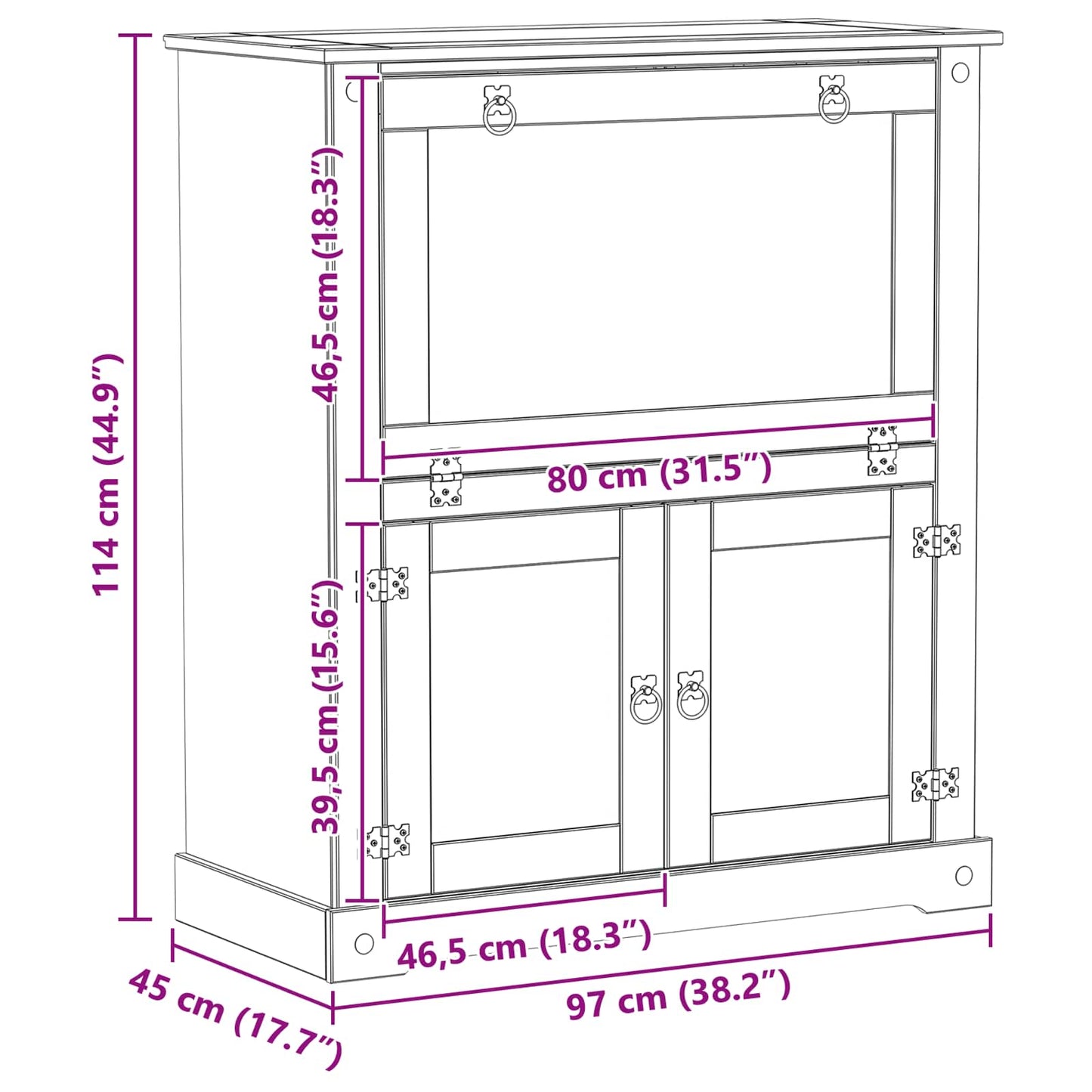 Vinställ Vinskåp Vit 97 x 45 x 114 cm Massiv furu