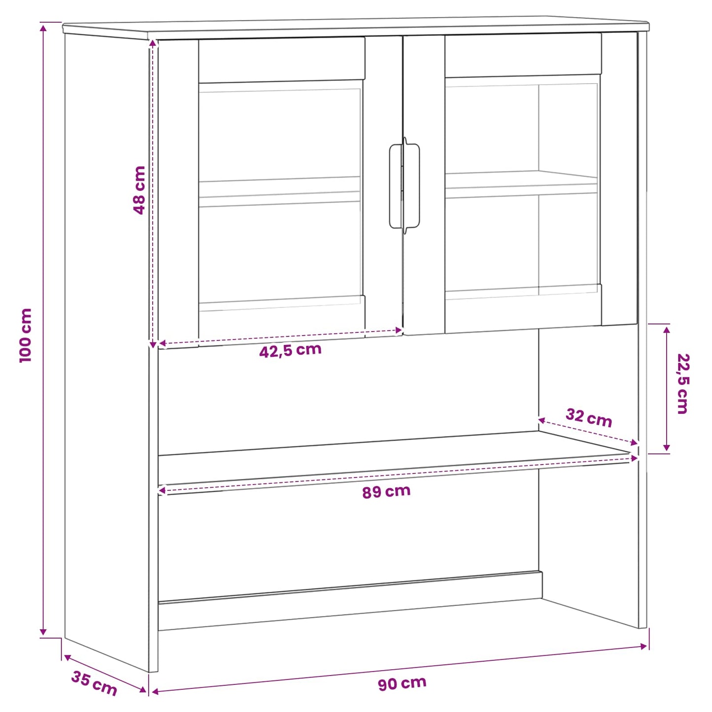 Hutch Karamell 90 x 35 x 100 cm Massivt furu och härdat glas