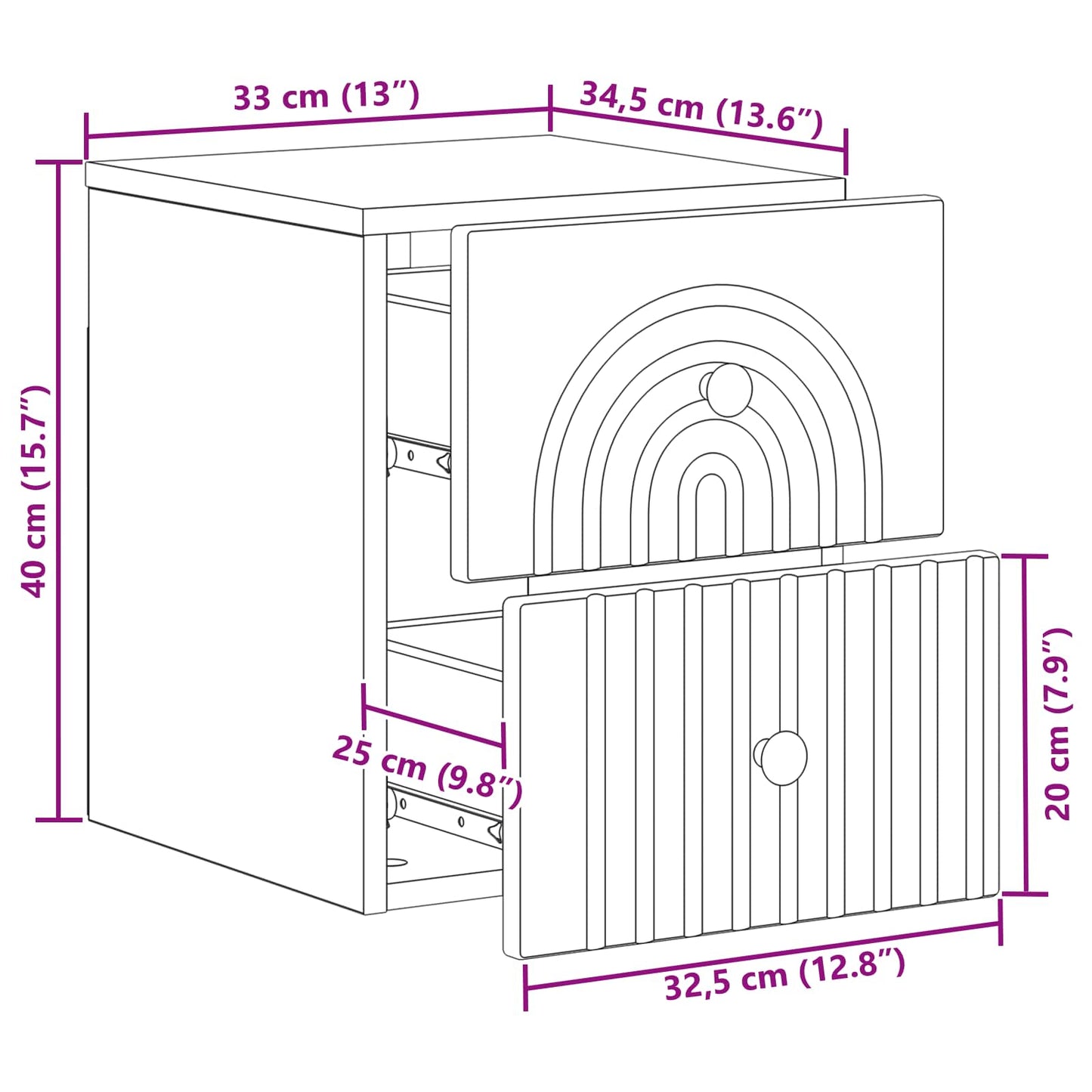 Väggmonterat Sängbord med låda 2 pcs Vit 33 x 34,5 x 40 cm