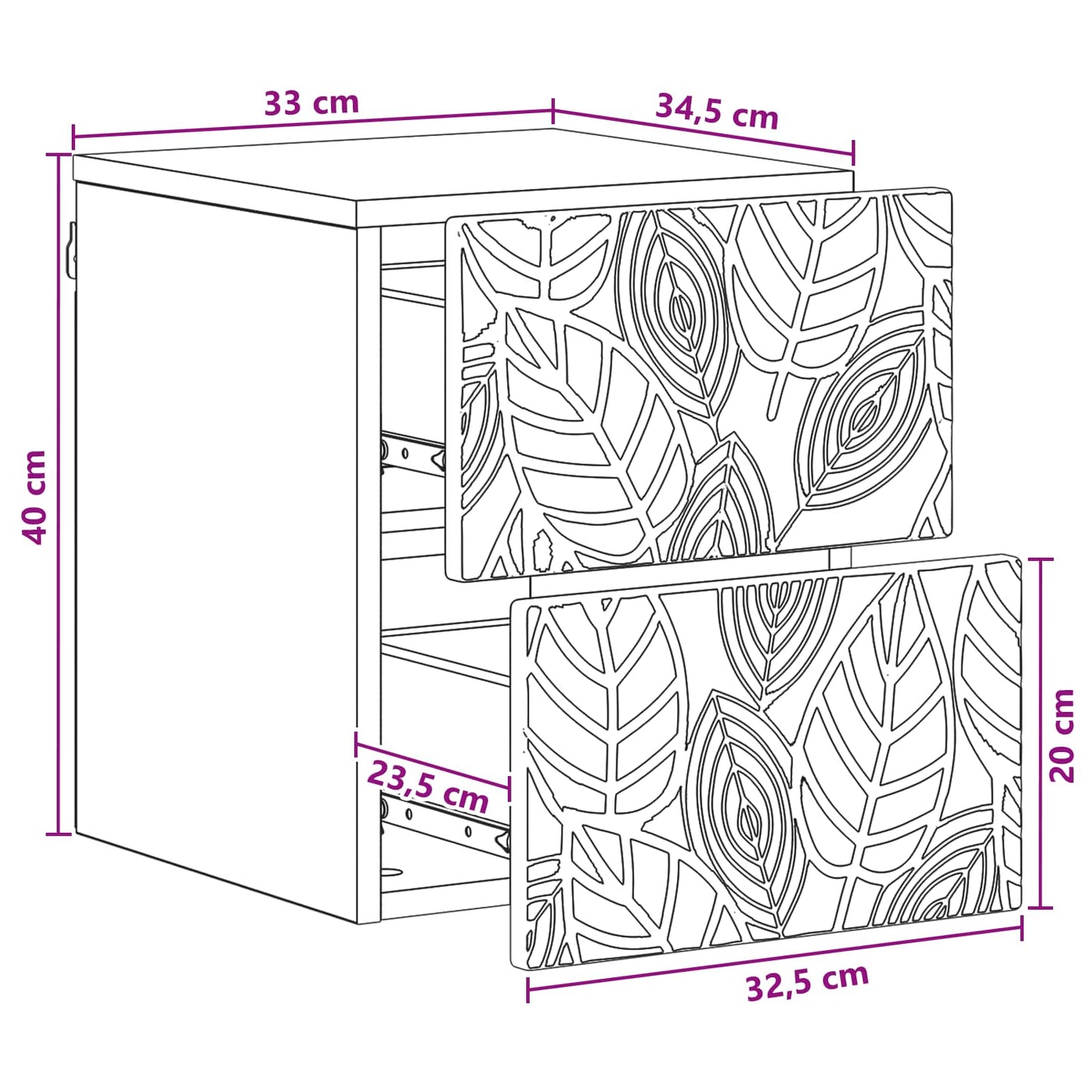Väggmonterat Sängbord 2 pcs Svart 34,5 x 33 x 40 cm