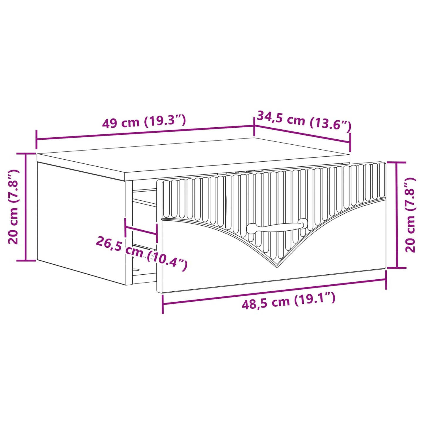 Väggmonterat Sängbord med låda 2 pcs Svart 49 x 34,5 x 20 cm