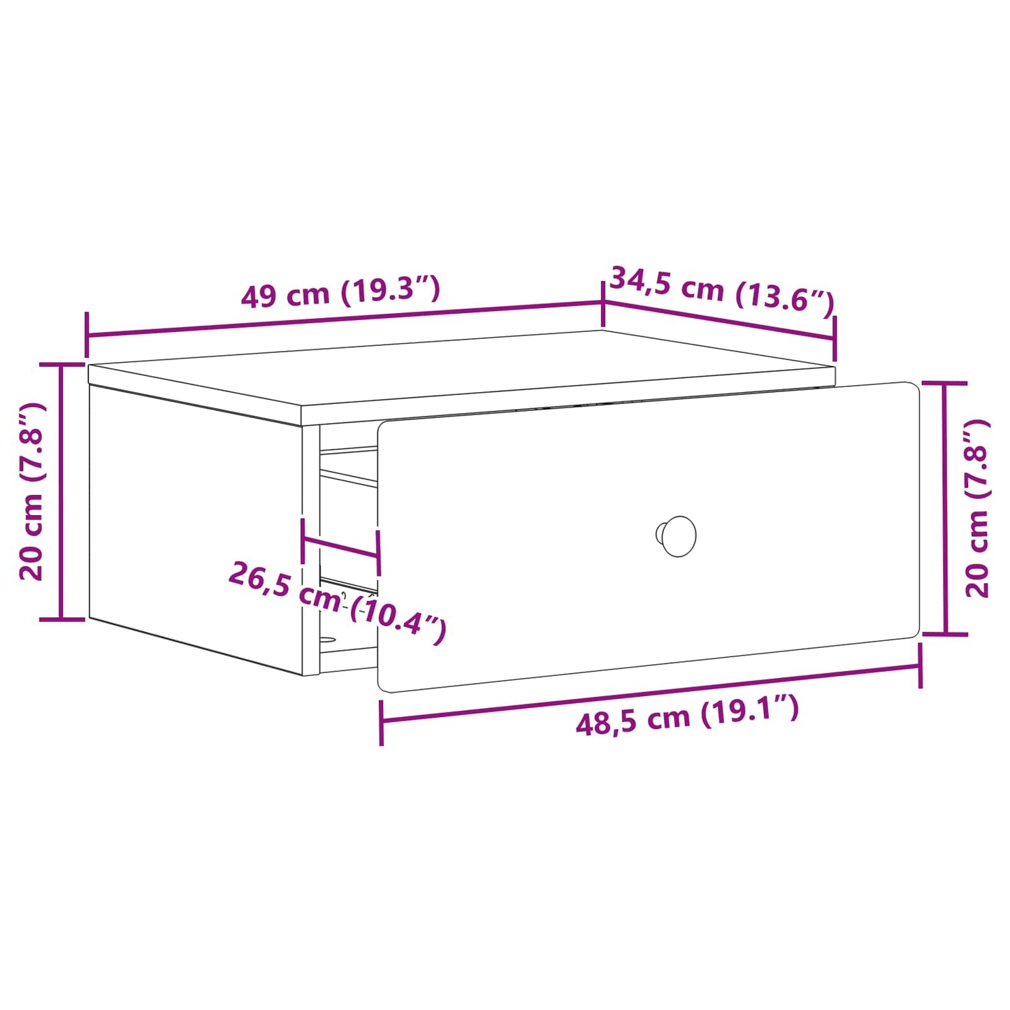 Väggmonterat Sängbord 2 pcs Vit högglans 49 x 34,5 x 20 cm