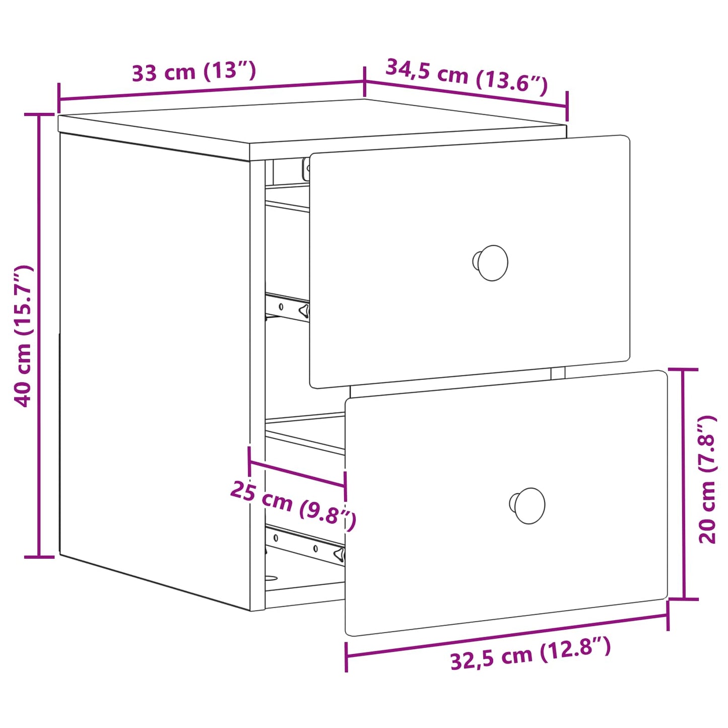 Väggmonterat Sängbord 2 pcs Grå sonoma-ek 34,5 x 33 x 40 cm
