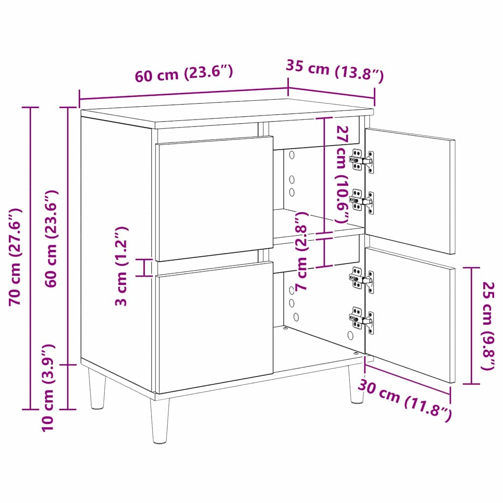 Skåp 3 pcs Artisan Ek 60 x 35 x 70 cm Konstruerat trä