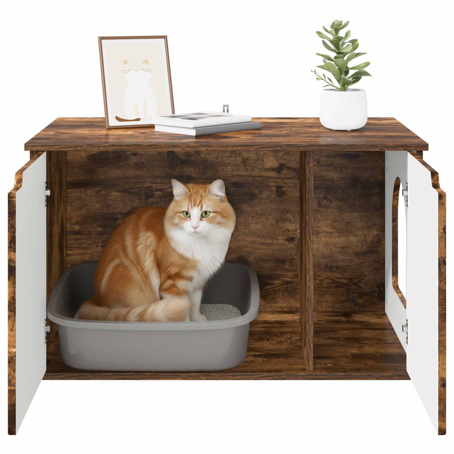 Katt hus Rökt ek 85 x 55 x 50,5 cm Konstruerat trä