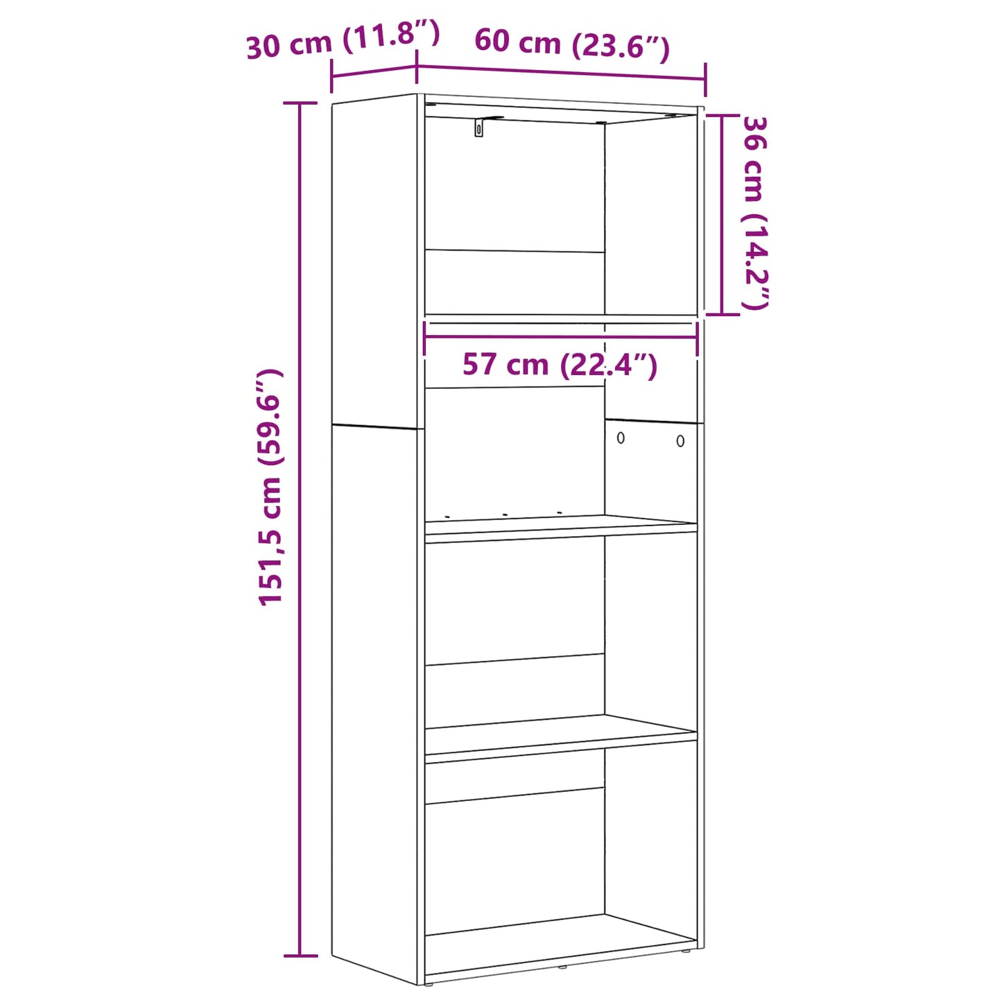 Bokhylla Svart Ek 60 x 30 x 151,5 cm