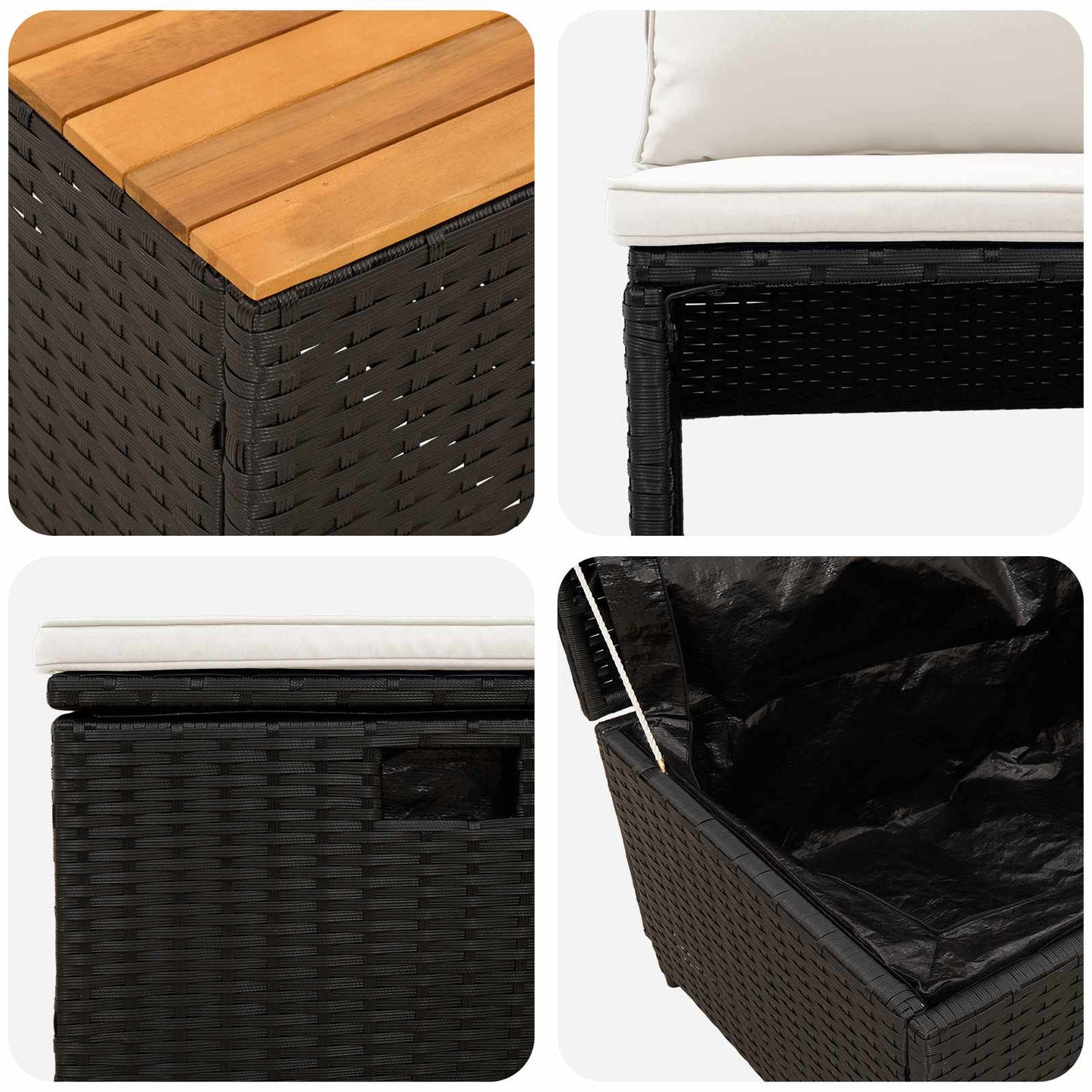 Utomhussoffset 4 pcs Svart och krämvit Poly Rattan och Akacia