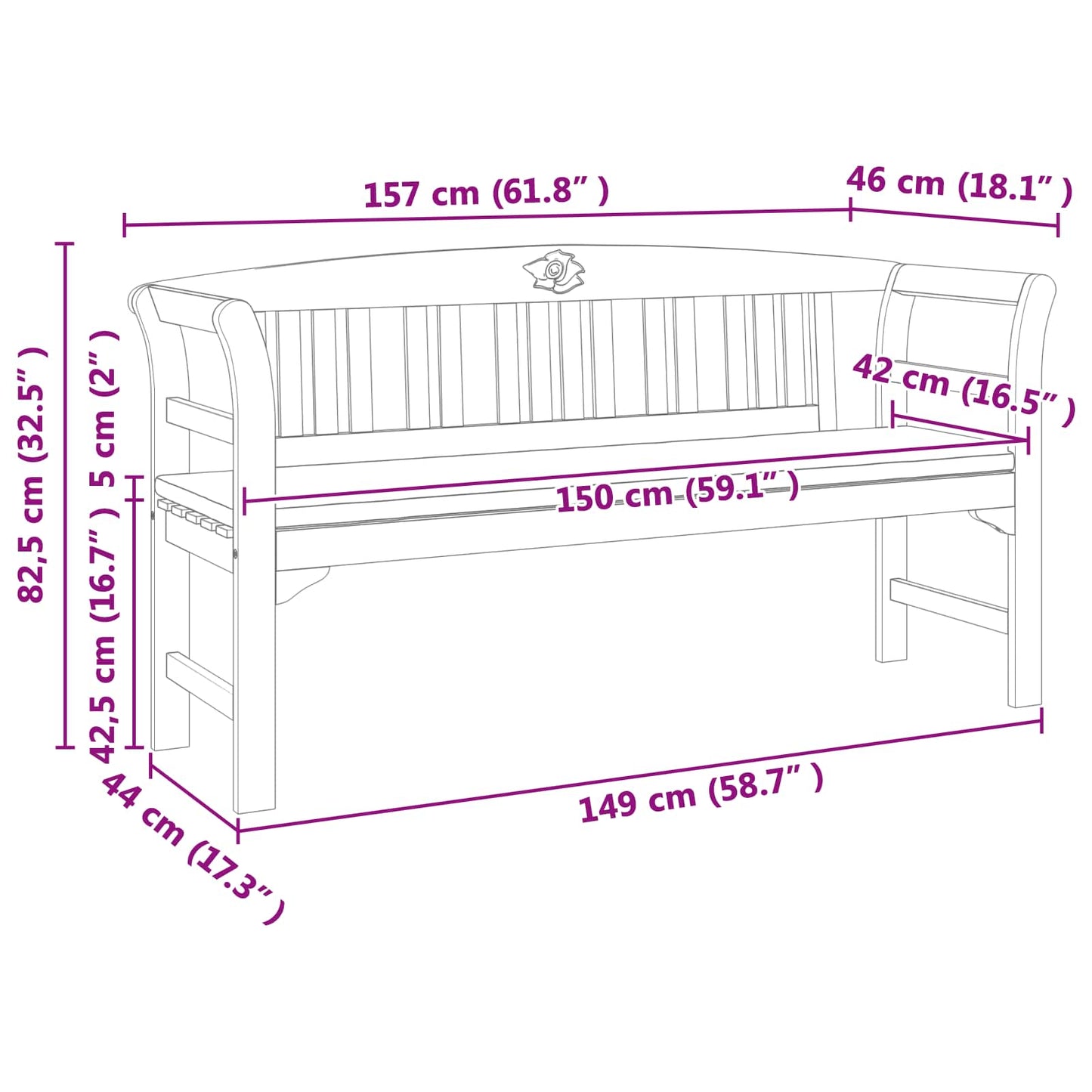 Trädgårdsbänk Trä 157 x 46 x 82,5 cm Massivt Akaciaträ