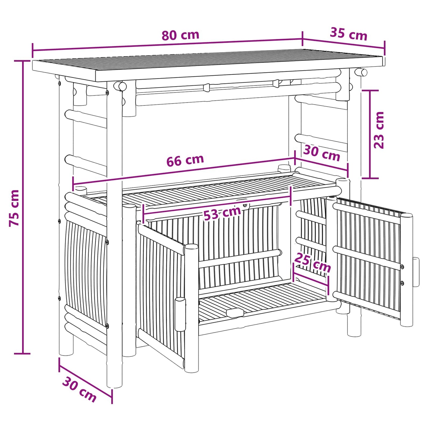 Konsolbord med hylla med dörr Naturfärg 80 x 35 x 75 cm Bambus