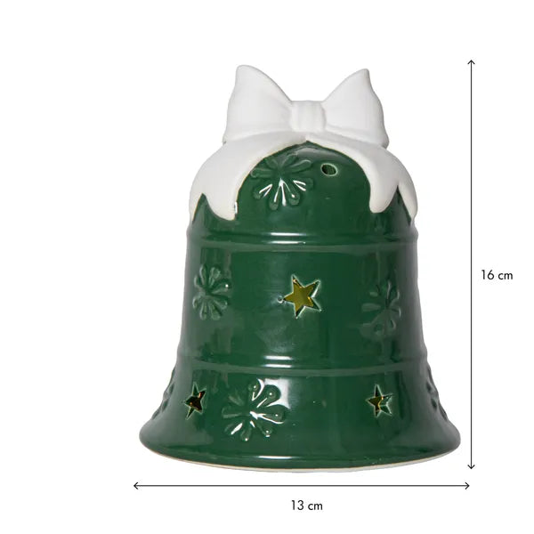 Belysning Jul Klocka i porslin LED 16 cm Grön
