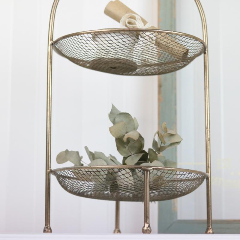 Dekorativt Fat Våningsfat Kakfat Nät 46 cm - guldbrun
