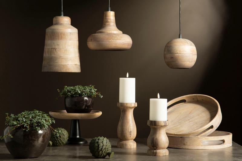 Ljusstake Blockljus Antik Trä 9,5x14.5cm HH