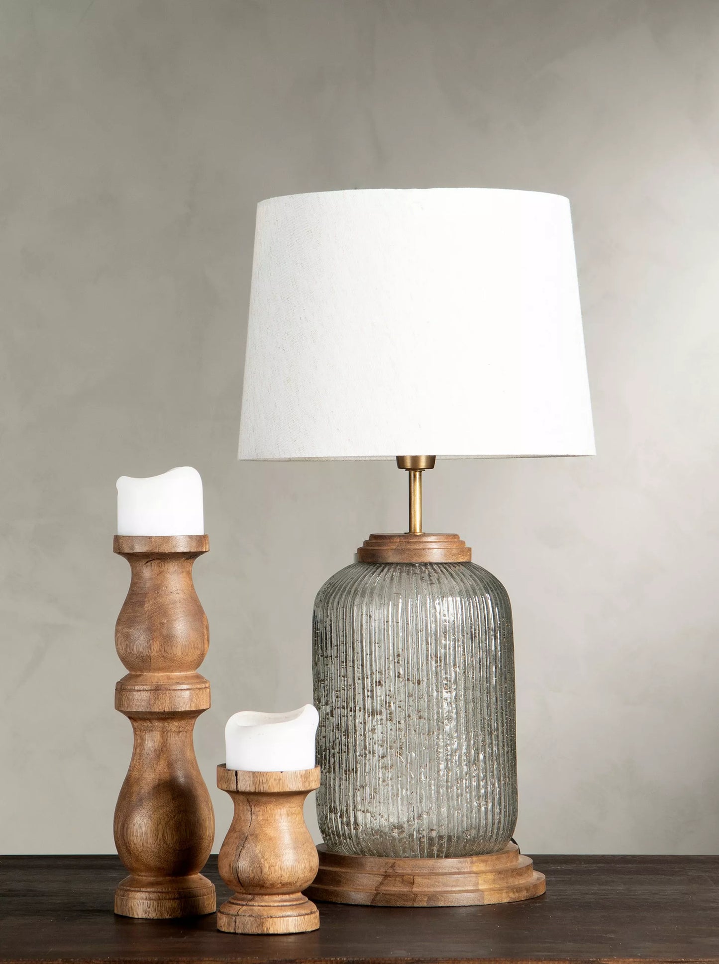 Bordslampa Lampfot Hava Glas Trä Ø25x48cm HH