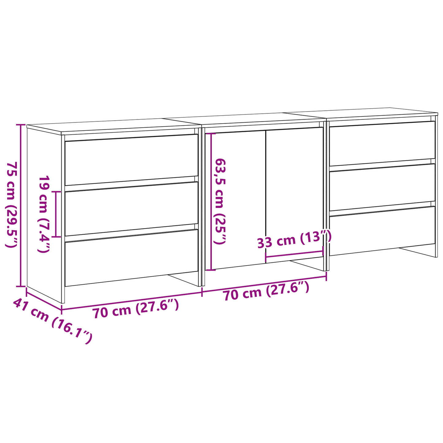 Sidobord Svart Ek 3 st