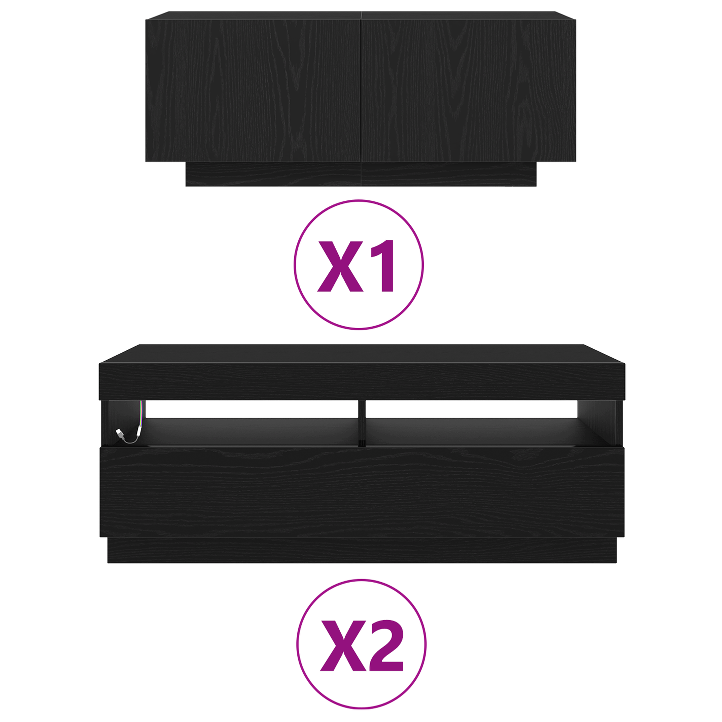 TV-Möbel Svart Ek TV-Bänk LED-lampor 300x35x40 cm