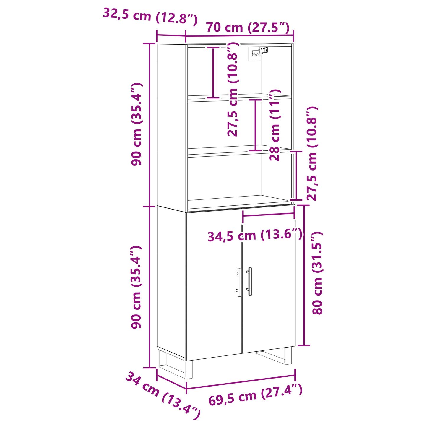 Skåp Svart Ek 69.5x34x180 cm