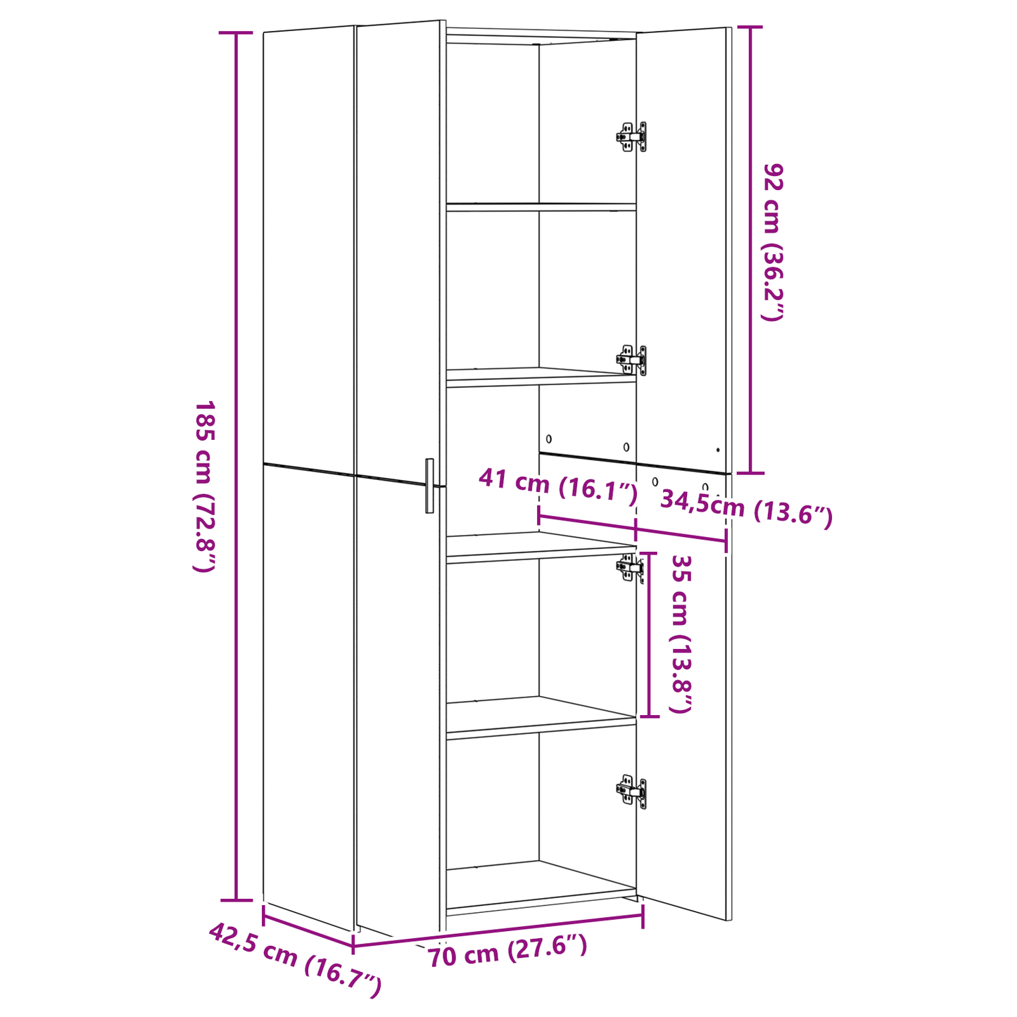 Skåp Svart Ek 70x42.5x185 cm