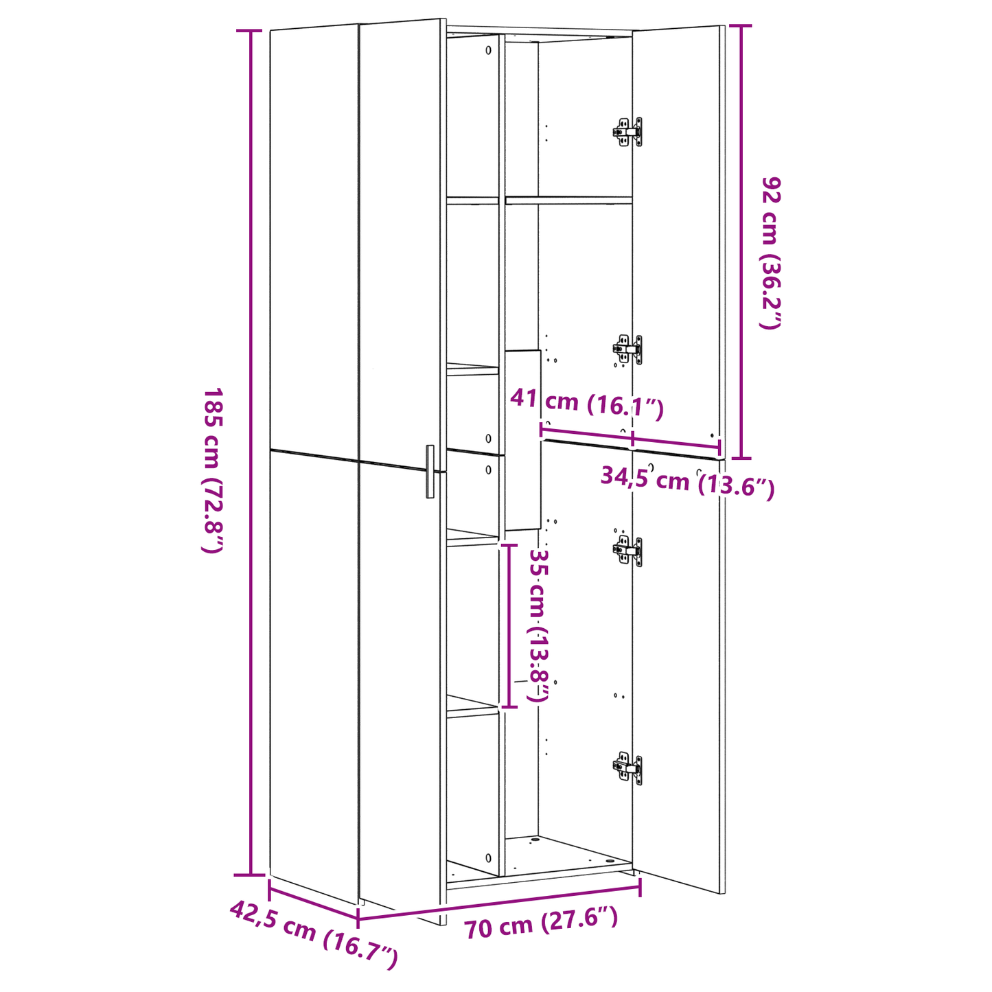 Skåp Åldrat Trä 70x42.5x185 cm