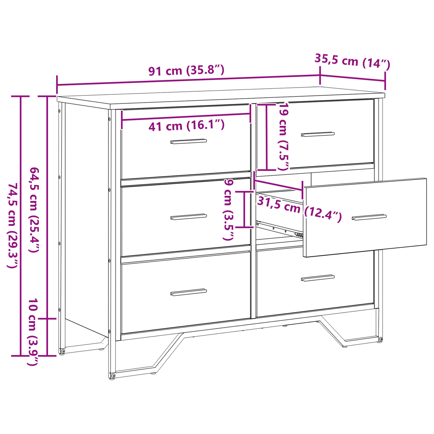 Byrå Åldrat Trä 91x35.5x74.5 cm