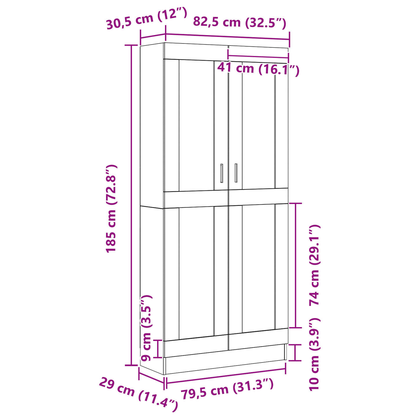 Bokhylla Svart Ek 82.5 x 30.5 x 185 cm