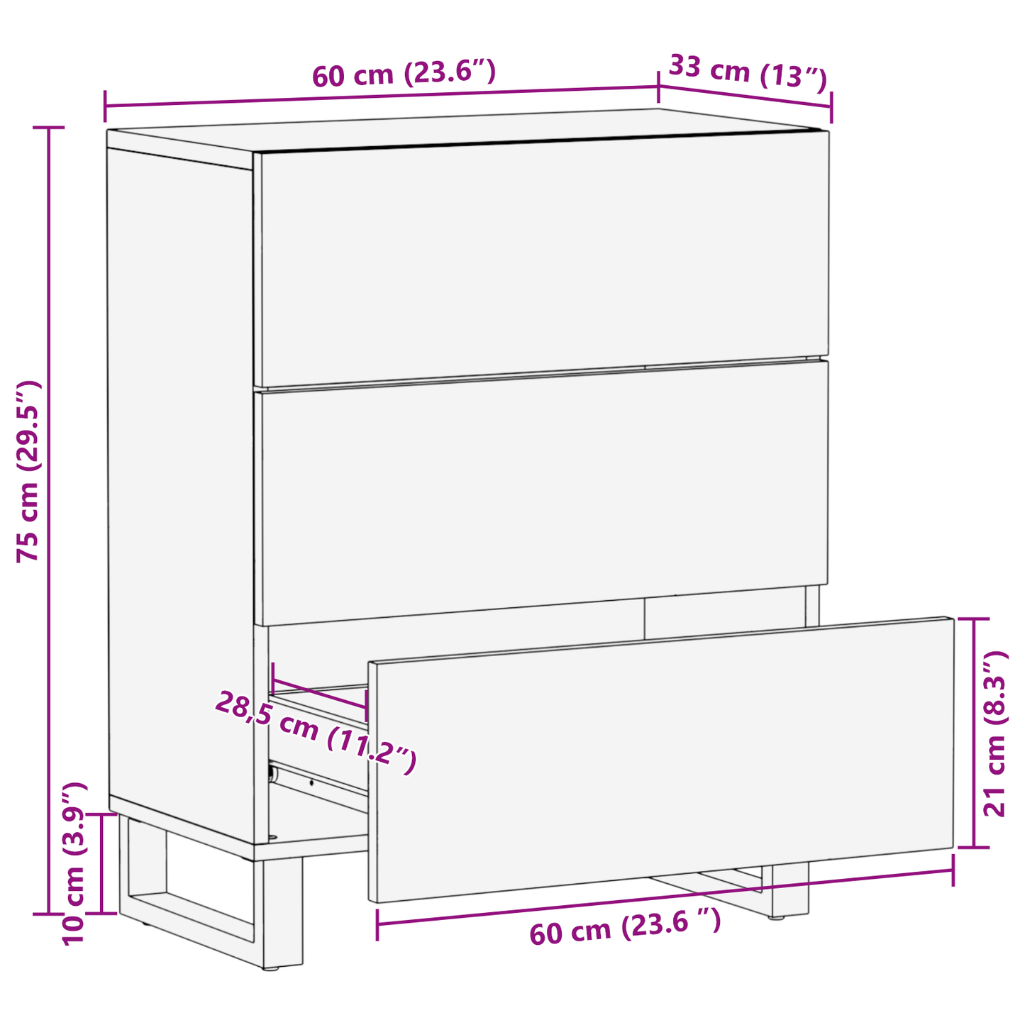 Skänk Trä 60x33.5x75 cm i massivt mangoträ