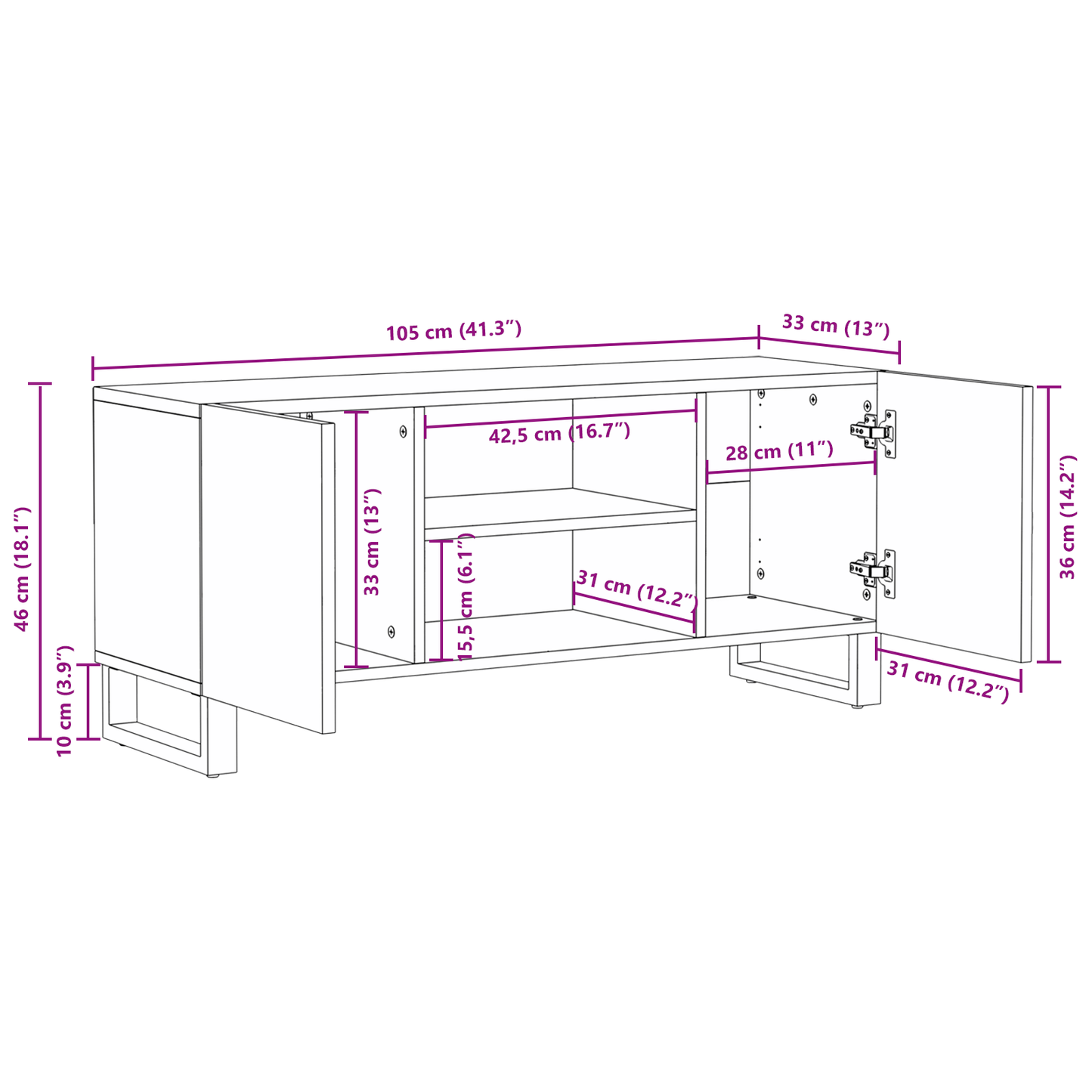 Skänk Vit och Svart 105 x 33.5 x 46 cm