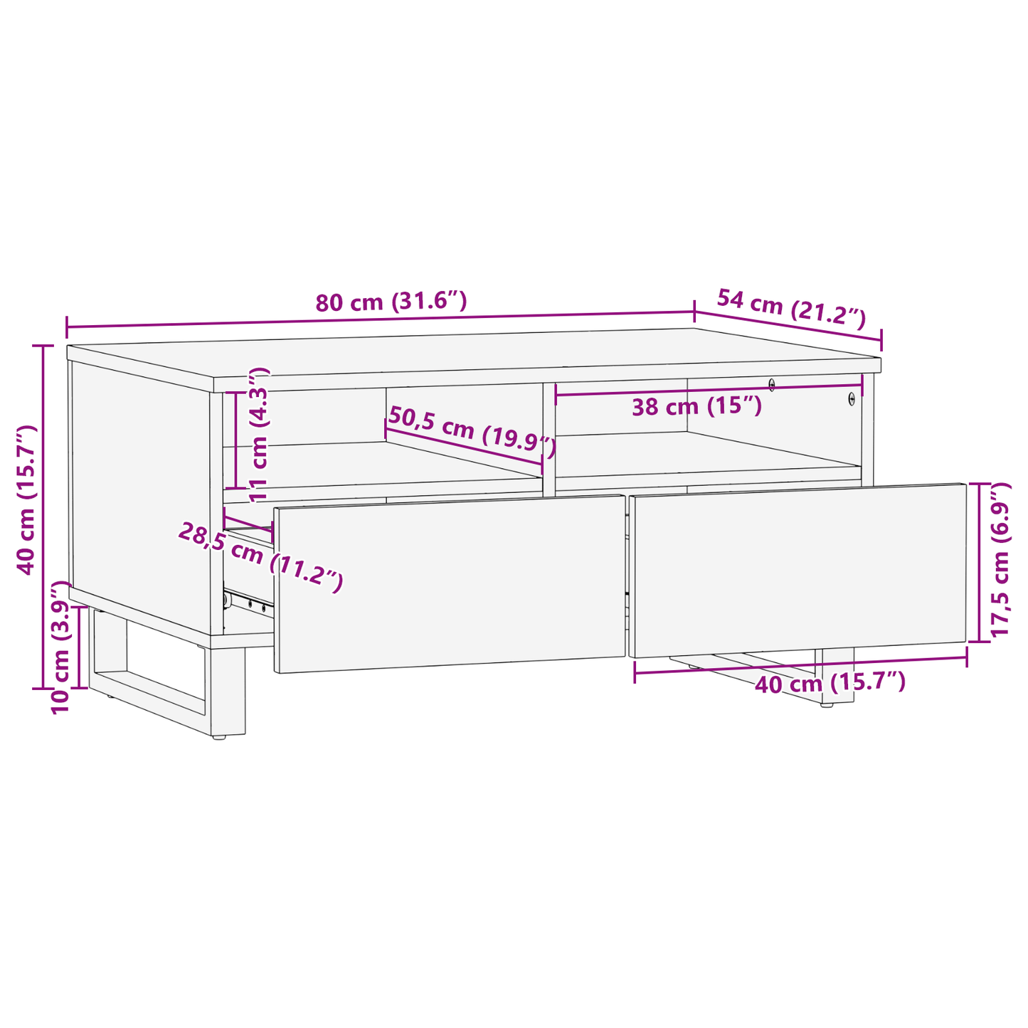 Soffbord Vit Svart med låda med lagring 80 x 50 x 40 cm