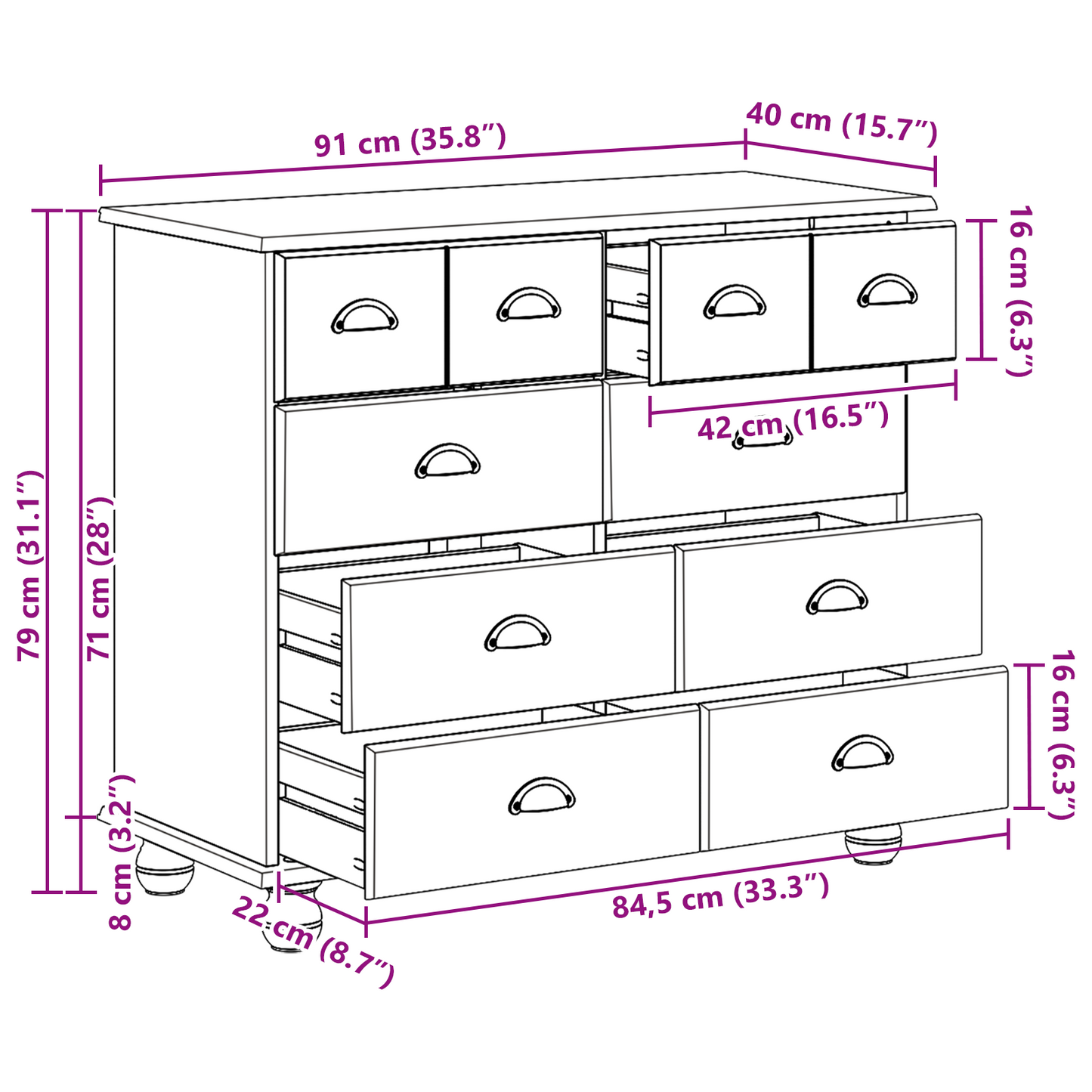 Byrå Vit 'ASKIM' 91x40x79 cm Solid Trä Furu