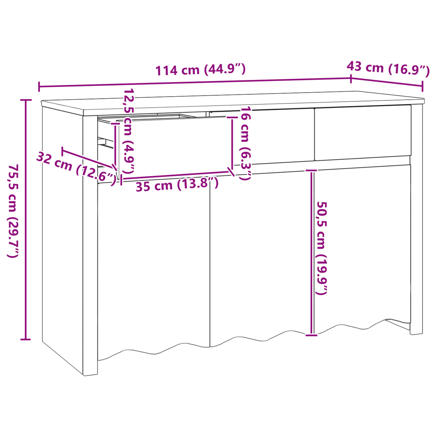 Skänk Trä "DRAMMEN" 114x43x75,5 cm Solid Trä