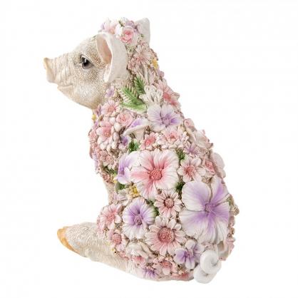 Dekoration Figur Djur Gris Blommor 24x16x23 Cm Rosa Polyresin , hemmetshjarta.se