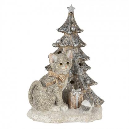 Juldekoration Inomhus Katt 12x9x16 Cm LED Gr Vit Polyresin , hemmetshjarta.se