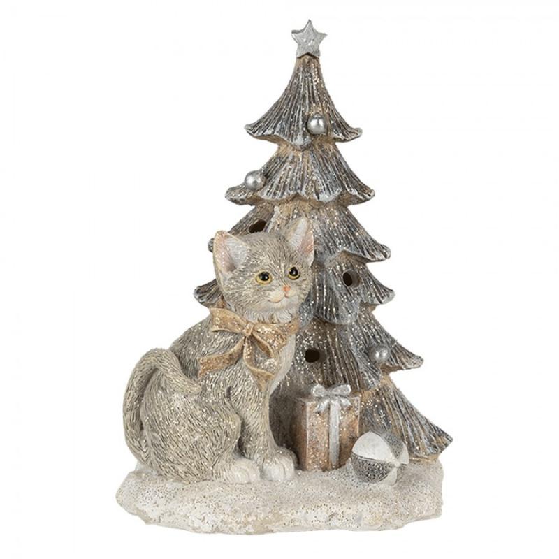 Juldekoration Inomhus Katt 12x9x16 Cm LED Gr Vit Polyresin , hemmetshjarta.se